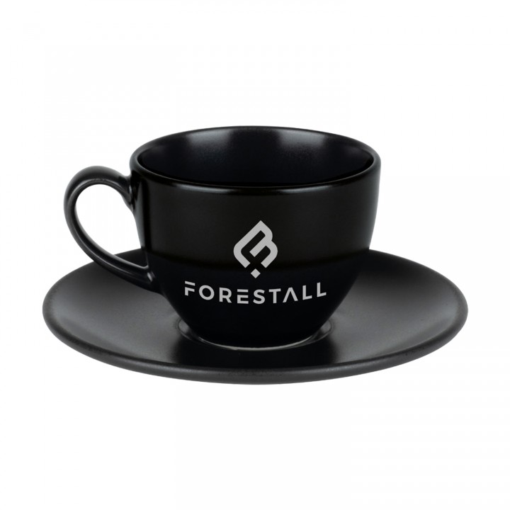 Logo Baskılı Bonna Notte Rita 230 ml Siyah Porselen Tabaklı Çay Fincanı